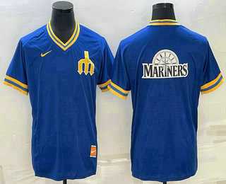 Mens Seattle Mariners Big Logo Blue Nike Cooperstown Collection Legend V Neck Jersey